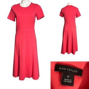 Ann Taylor dress size 10 salmon pink short sleeve midi stretch office church